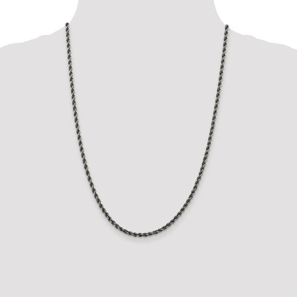 3mm Sterling Silver & Black Plated Solid Rope Chain Necklace, 24 Inch - Picture 2 of 8